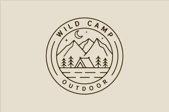 Camping Logo Vector Line Art Simple