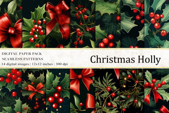 Christmas Holly Digital Papers for Creative Projects