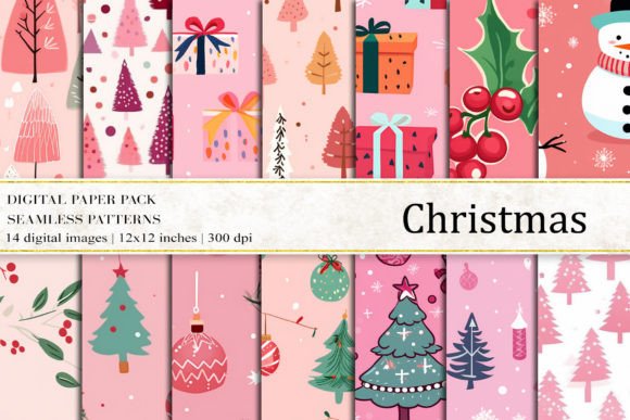 Pink Christmas Digital Papers for Creative Projects