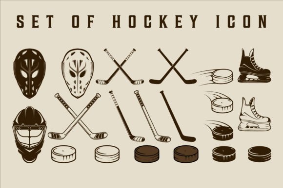 Set of Hockey Ice Icon Vector Vintage